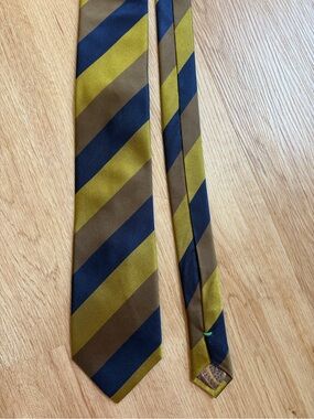 True Forum Silk Tie Striped Olive Green Navy Brown Preppy Classic $65